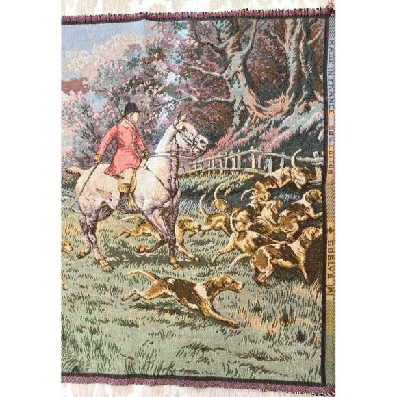 Vintage Equestrian Medieval Hunting Scene Tapestry 19 x19 Inches Made in France - Picture 3 of 8